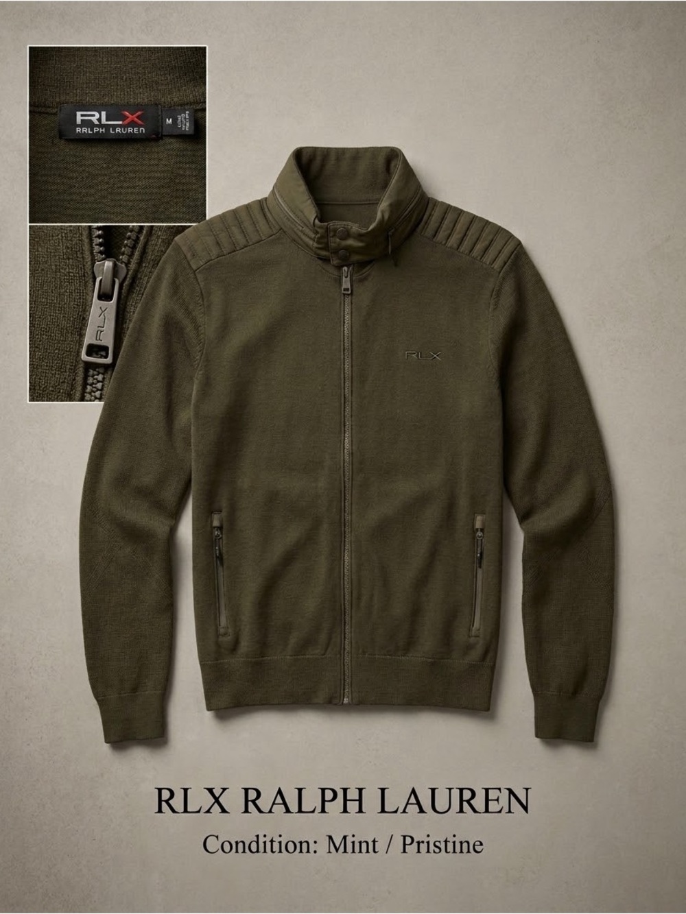 Olive Green Zip-Up Knit Sweater/Jacket with Secret Hood